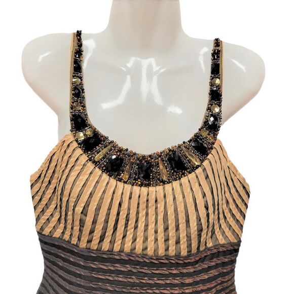 BROWN Pleated Rhinestone Studded Dress Size 8 - Picture 4 of 13